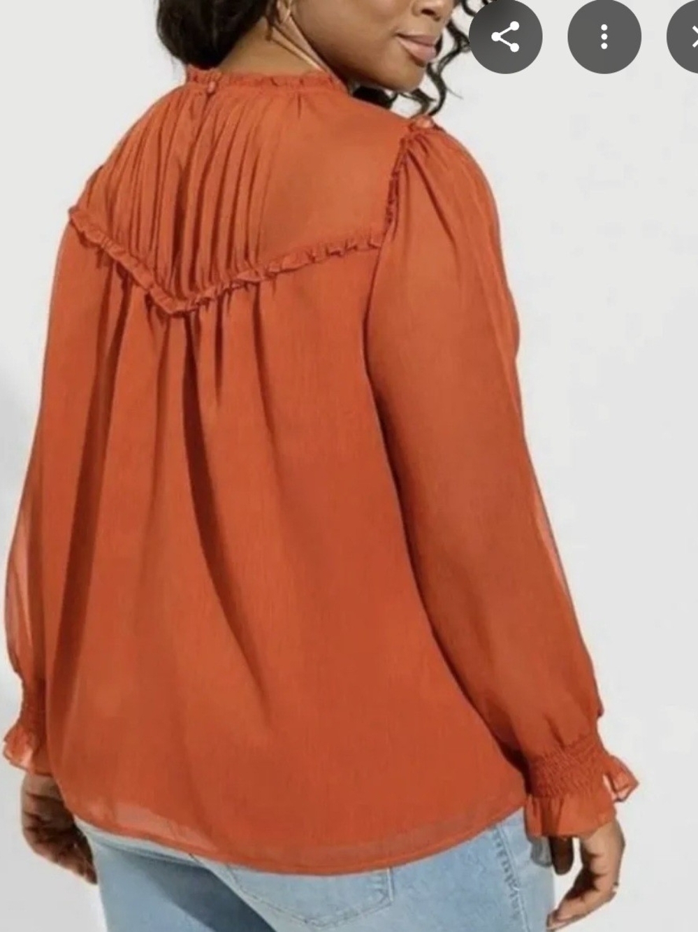 torrid Rust Orange Sheer Ruffle Yoke Blouse - Picture 3 of 8